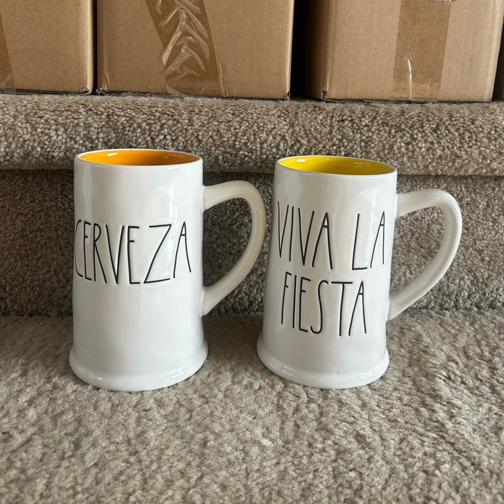 Rae Dunn White Mugs with Yellow or Orange Interior